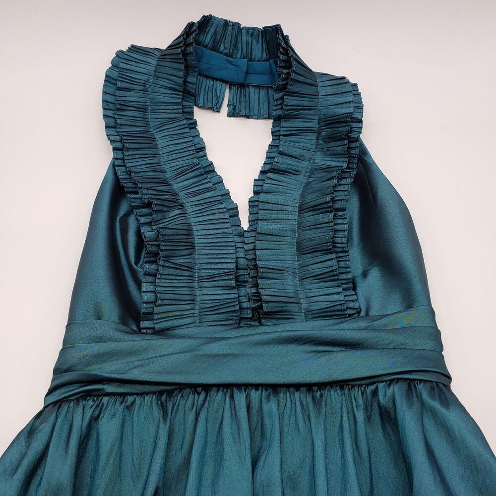 WTOO Dress Womens Size 10 Teal Halter Pleated Ruffle Formal Cocktail Party Gown - Picture 11 of 12